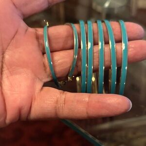 Elegant Teal Bangle Set With Pierced Earrings